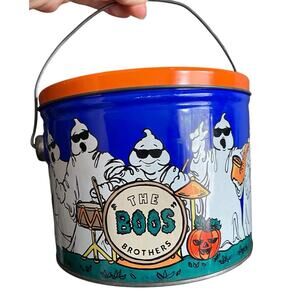 Halloween Tin Bertels Boos Brothers Ghost Band 90s Bucket Pail Trick Treat Vtg